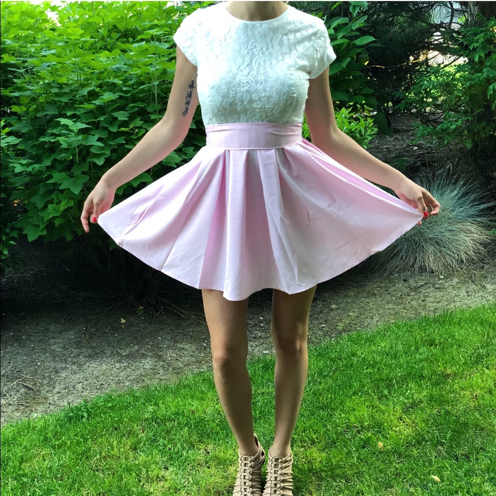 Cute Lace Summer Mini Dress - PINK